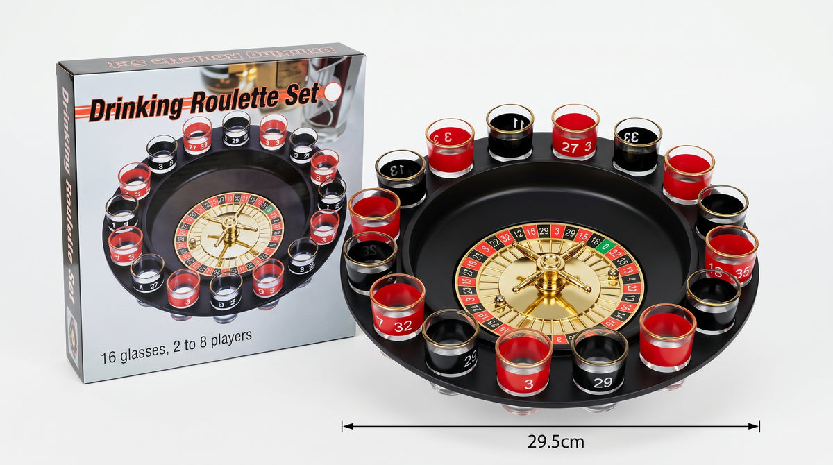 Juego de ruleta para shots con 16 vasos numerados y caja