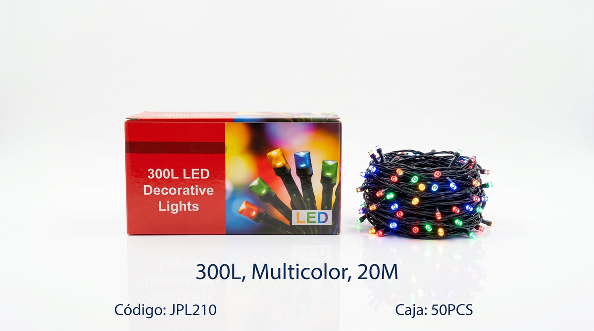 Luces LED decorativas multicolor encendidas sobre una mesa