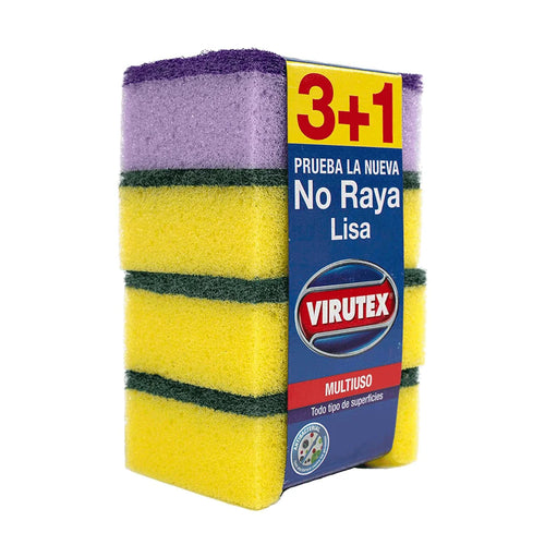 Pack 3+1 esponjas Virutex No Raya Lisa multiuso antibacterial