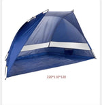 Detalle de la tela y malla de una carpa de playa azul